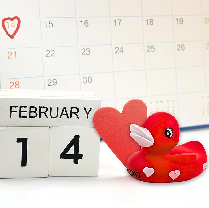 4E's Novelty 3" Valentines Rubber Duck - 2 Pack Large Red XOXO Sweetheart Ducky for Romantic Decoration, Jeep Ducking, Bath Toy, Cake Topper, Party Supplies, Valentines Gift for Him Her