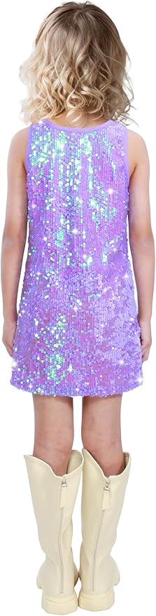 Girls Sequin Dress Sparkly Sleeveless Costume Prom Concert Party Outfit with Glitter Microphone Prop