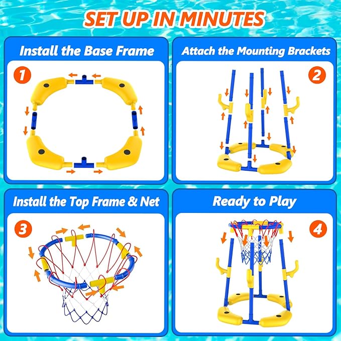 Pool Basketball Hoop Floating with Anti-Tip & Anti-Drift Design, Basketball & Ring Toss Pool Toys for Kids Ages 4-8, 8-12, Summer Outdoor Water Toys Pool Games for Adults and Family