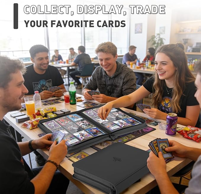 Trading Card Binder 9 Pocket, 360 Pockets Double-Sided Card Album, Premium PU Leather Zipper Card Holder for MTG, TCG, Sports & Game Cards, Must-Have for Collectors(Black)