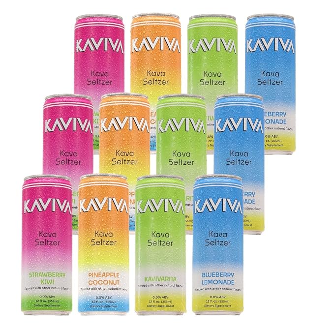 Kaviva | Kava & Seltzer | Relaxation Drink | 50 calories | All Natural | Non-ALC Functional Beverage | Refreshing Alternative | Clean Ingredients