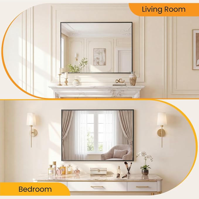 Sweetcrispy Bathroom Mirror for Over Sink, 30" x 40" Rectangle | Wall Mount Mirrors with Metal Frame, Modern Vanity Mirror with Tempered Glass, for Home Decor, Anti-Rust, Black
