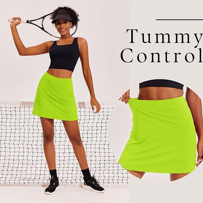 Ekouaer 16" Skorts for Women with Pockets Golf Pickleball Tennis Skirt | Silicone Grippers,2 Inner Pockets,Wide Waist,Side Slit Hem,Breathable,Soft,Lightweight