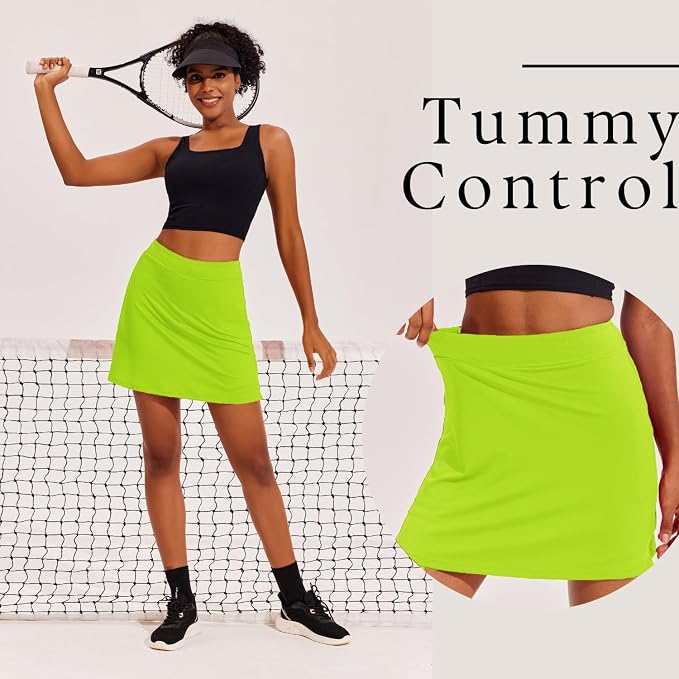 Ekouaer 16" Skorts for Women with Pockets Golf Pickleball Tennis Skirt | Silicone Grippers,2 Inner Pockets,Wide Waist,Side Slit Hem,Breathable,Soft,Lightweight