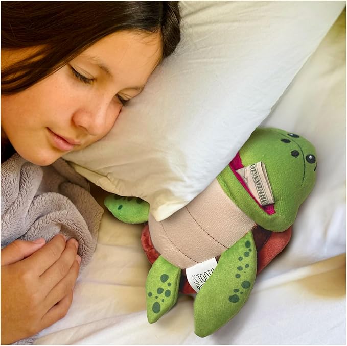 The Tooth Brigade Tooth Fairy Pillow | Stuffed Plush with Large Pocket Mouth for Lost Teeth, Treasures, Prizes - Fun and Interactive Plush, Perfect Kids, Boys, & Girls Gift (Kai Sea Turtle)