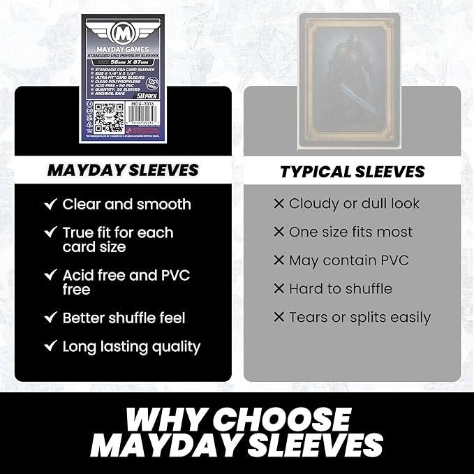 Mayday Games Premium Card Sleeves USA Standard 56x87mm - Clear Board Game and K-Pop Photocard Sleeves, 90 Micron Protector, 50 Pack - MDG-7076
