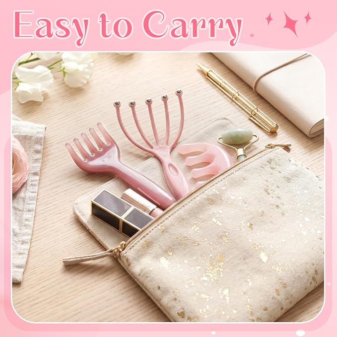 ProSuites 3 Pack Pink Head Massager Scalp Comb Resin Gua Sha Tool Set Scalp Stress Relax Tool for Christmas, Birthday, Mother's Day