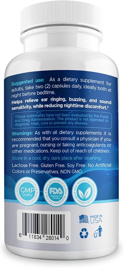 Night (60 Caps) | Natural Tinnitus Relief Supplement for Sleep | Eases Nighttime Ear Ringing and Hearing Discomfort | Non-Habit Forming Sleep Aid