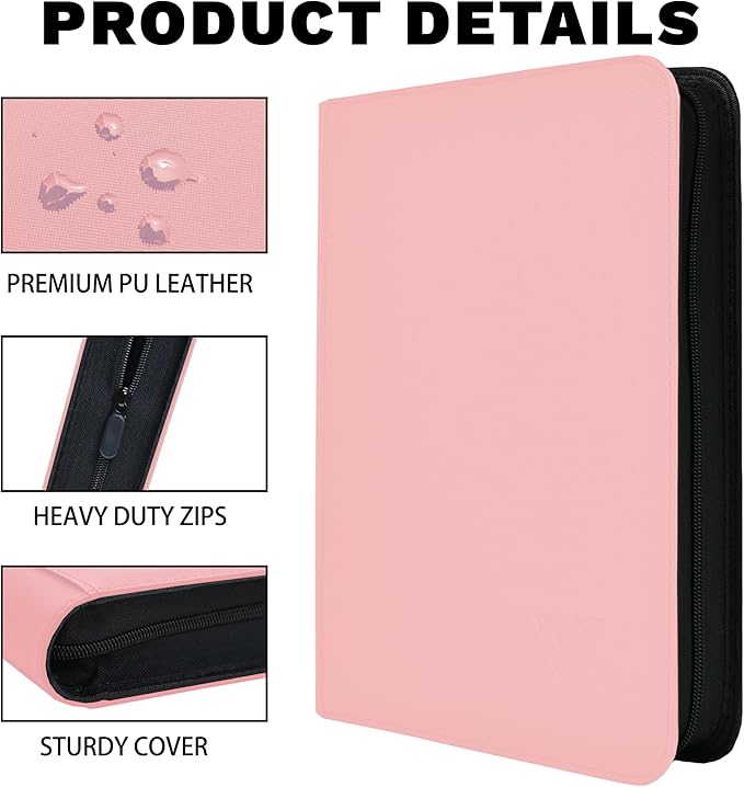 Toploaders Binder,Holds 640 Top Loaders,16 Pocket Top Loader Binder for 3" x 4"Rigid Cards,Double Sided Card Binder Abulm in 3"x4"Toploaders for Trading Cards (TOP 640 Light Pink)