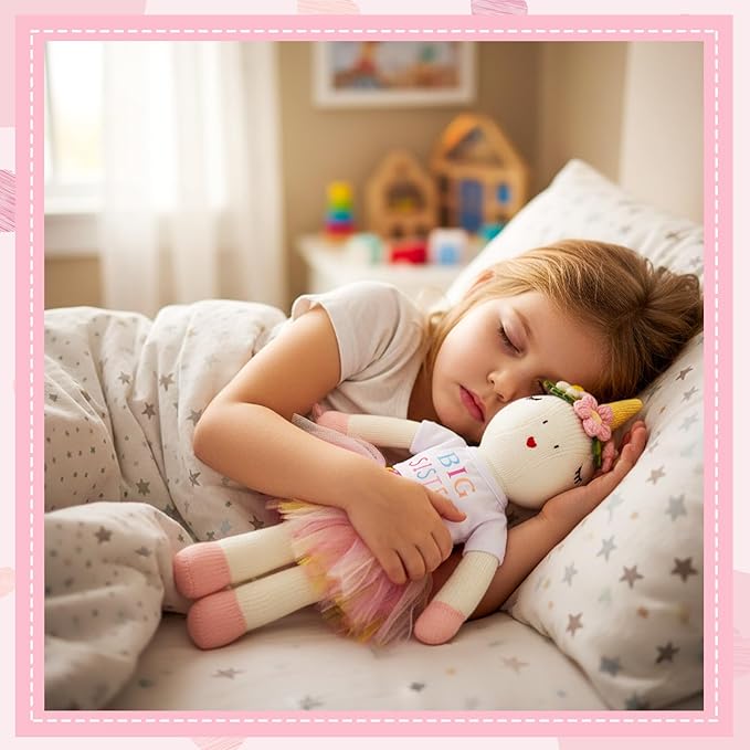 Big Sister Gift for Girls 17 Inches Unicorn Stuffed Plush Doll Short Sleeve Top and Colorful Tutu Skirt Gifts for Girls Toddler