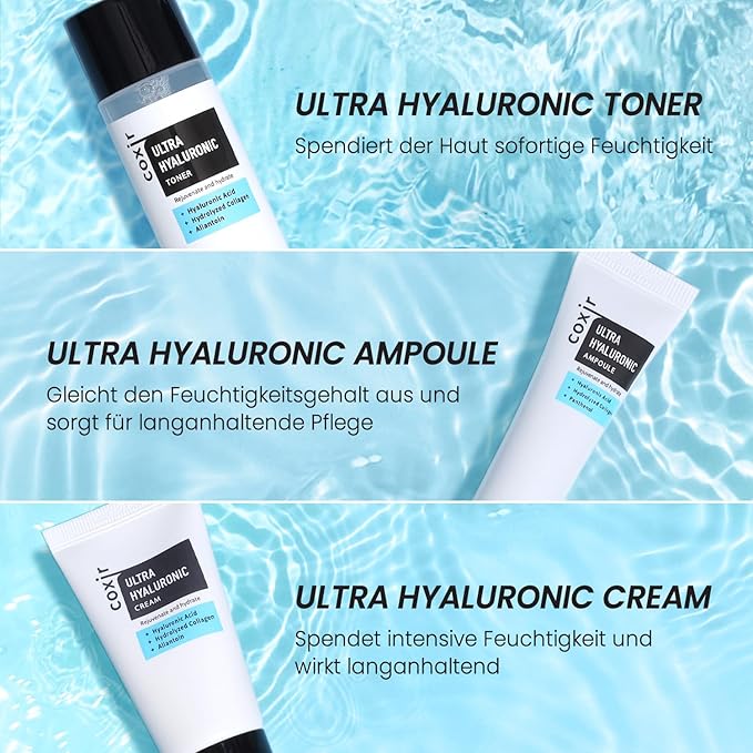 coxir Ultra Hyaluronic Holiday Gift Set – Cleansing Oil + Toner + Ampoule + Cream |Mini Skincare Kit, Travel-Size Korean Skincare Set, Hydrating Routine