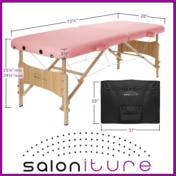 Saloniture Basic Portable Folding Massage Table - Pink