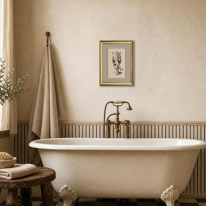 Gold Framed Funny Cowgirl Bathroom Wall Art Western Cowgirl Reading Newspaper on Toilet Wall Decor, Farmhous Vintage Cowboy Bathroom Poster Canvas Painting Print Picture 16x24 inch