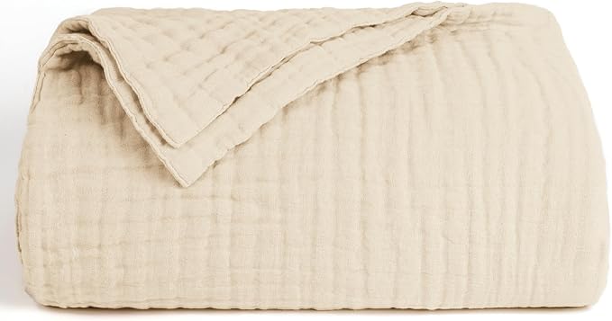 Love's cabin 100% Cotton Muslin Blanket, 6 Layer Lightweight Breathable Gauze Twin Size Blanket 60 x 80 Inches, Soft Summer Blanket for Bed or Couch, Beige