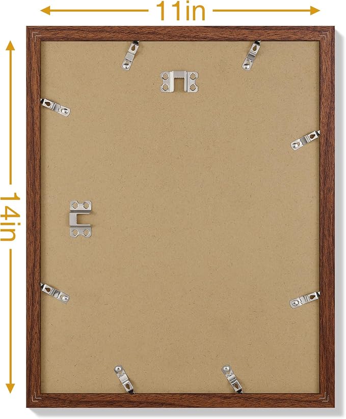 Vittanly 11x14 Picture Frames Set of 9 for Wall Mounting, Wood Grain Brown | Display Pictures 8x10 with Mat or 11x14 without Mat, Engineered Wood with Shatter Resistant Plexiglass, Gallery Photo Frames