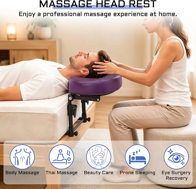 Massage headrest for Bed with Storage Bag Mattress Top Massage Kit | Adjustable Massage Face Cradle at Home for Massage SPA Foldable & Portable Face Down Pillow After Eye Surgery (Purple)