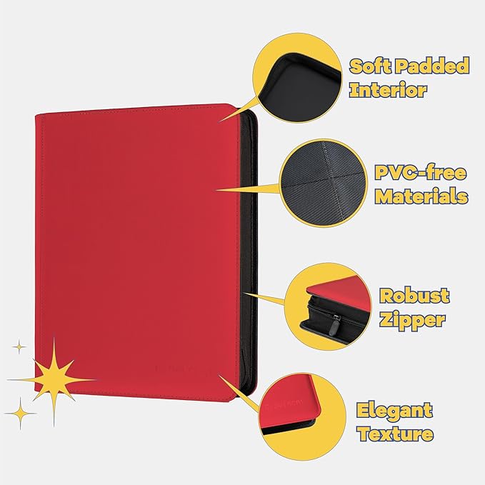 9-Pocket Toploader Binder, Clovecat Premium Card Book, Holds 252 Trading Card with 20 Removable Top-loader Sleeves,PU Card Holder Folders,Card Album for MTG, TCG, Yugioh, Game & Sports Cards(Red)