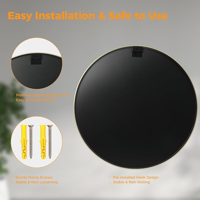 Sweetcrispy Round Bathroom Mirror for Over Sink, 28 Inch Wall Mounted Vanity Mirror with Matte Metal Frame, Decor for Bathroom, Entryway, Bedroom, Gold