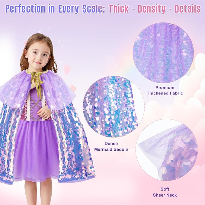 Meland Princess Dress Up for Girls 3-8, 11Pcs Mermaid Cape with Crown, Dress Up Clothes Birthday Gift Toys for Girls Toddlers