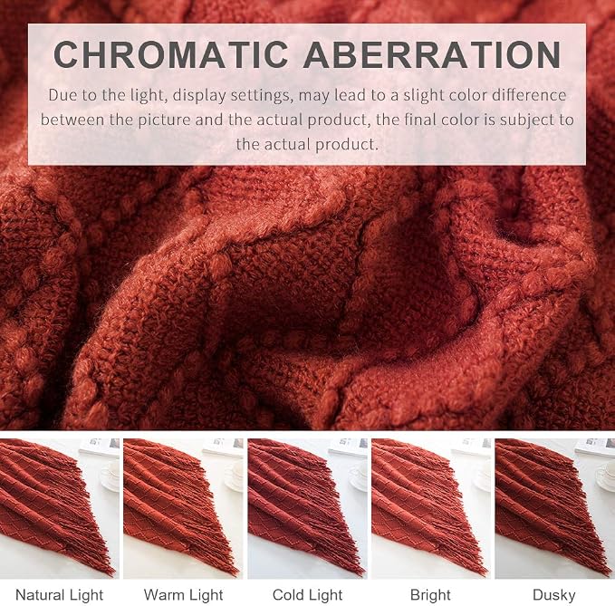 BOURINA Rust Throw Blanket 50x90 Inch Boho Knitted Soft Throw Sofa Blanket | Knitted Throw Blanket 50x90 Inches, Soft Lightweight Boho Weave Throw Decorative Couch Blanket for Living Room Bed Runner
