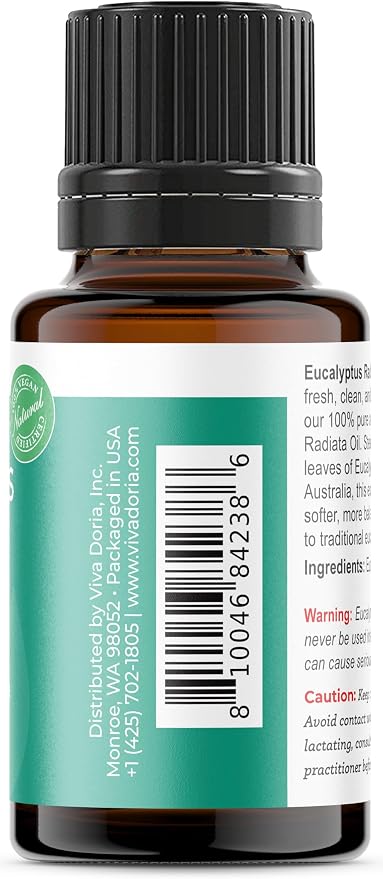Viva Doria Eucalyptus Radiata Essential Oil, 100% Pure, Natural, Essential Oil, Australian Type, Undiluted, for Aromatherapy | Food Grade, 15 mL (0.5 Fluid Ounce)