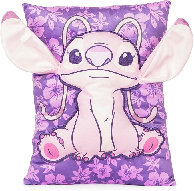 Jay Franco Disney Lilo and Stitch Angel 3D Snuggle Pillow - Super Soft Pink Plush Pillow - Measures 15 Inches