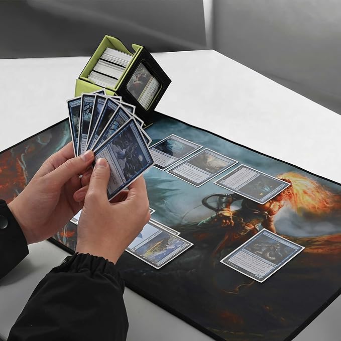 ZLCA MTG Deck Box with Commander Window Display, Trading Card Storage Box Holds 100 Double-Sleeved Cards Suitable for TCG/CCG/PTCG/EDH/Magic/Sport Cards (Black&Green)