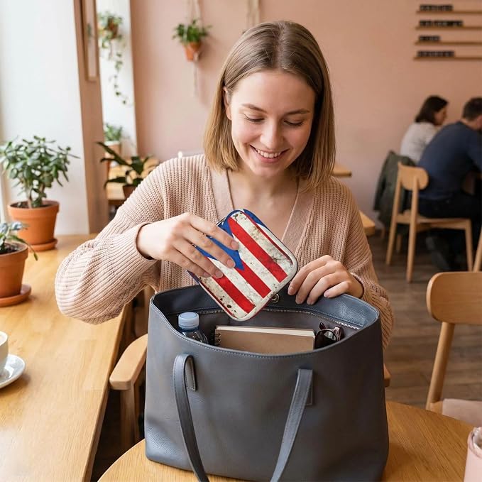 Compact Feminine Care Organizer Vintage Puerto Rico Flag, Reusable Polyester Sanitary Pad Bag, Portable for Purse Travel Daily