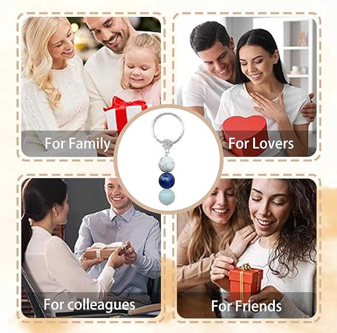 Healing Crystal Keychain Bracelet Set Healing Stones Anxiety Relief Natural Crystal Keychain for Women