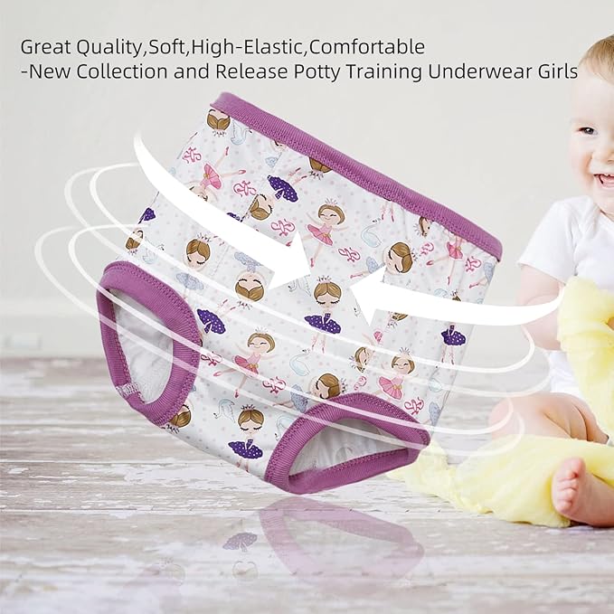 Joyo roy 10Pcs Strong Absorbent Toddler Training Underwear 6T Soft Thick Padded Leakproof Baby Potty Training Underwear for Girls Comfortable Snug Fit Washable Waterproof Big Kid Confident Pee Pants
