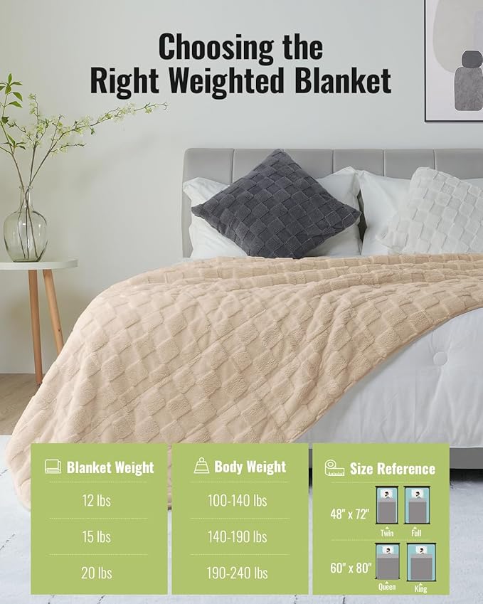 Uttermara Blankets for Adults Queen Size, 20lbs 60x80 inches Blanket with Soft Warm Plush Jacquard Sherpa, Washable Thick Throw, Khaki