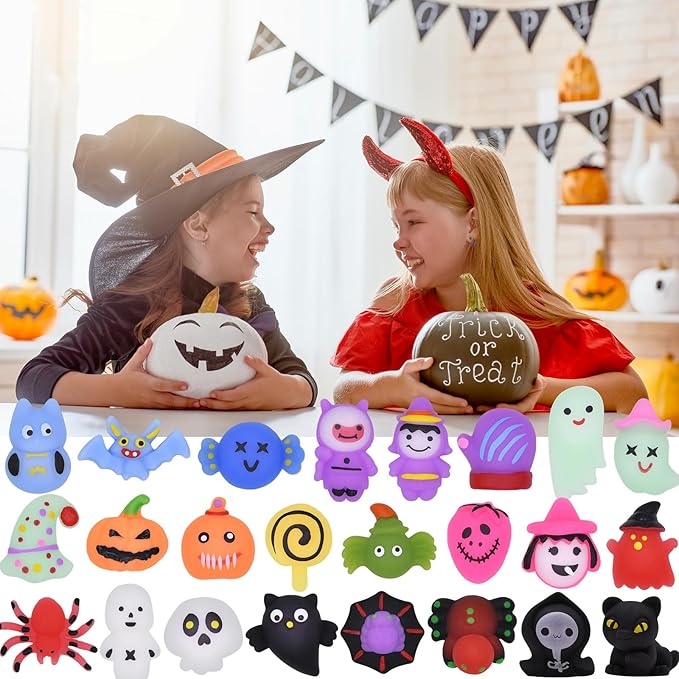 24 Pack Halloween Mochi Squishy Toys Squeeze Squishies Toys for Kids Girls Boys Halloween Goodie Bags Stuffers Party Favors Treat Bag Gifts