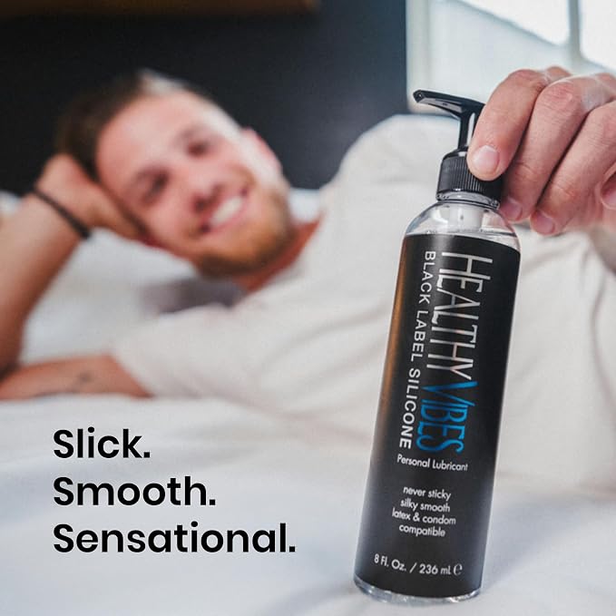 Healthy Vibes Silicone Based Lube 8 oz w/Hand Pump for Latex & Hard Toys, Long Lasting Easy Clean Gel Lubricant for Privacy for Men Women Couples Lubrification