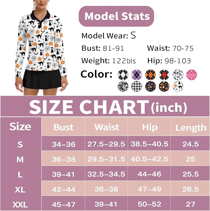 Soneven Womens Golf Shirts Moisture Wicking V Neck Long Sleeve Polo Shirts Collared Tops