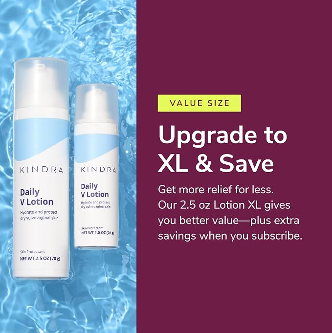 Kindra Daily V XL Vaginal Moisturizer Lotion - OBGYN Recommended for Dryness & Itch, with Hyaluronic Acid, Odor Support - Estrogen-Free Cream, pH-Balanced Feminine Care - 120 Applications