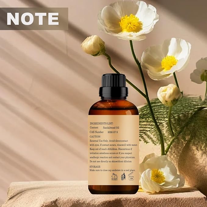 Sandalwood Essential Oil, 30 mL (1 fl oz) for Diffuser & DIY | Pure & Natural Sandalwood Oil, Long-Lasting Fragrance, Multi-use for Diffuser, Soap & Candle Crafting