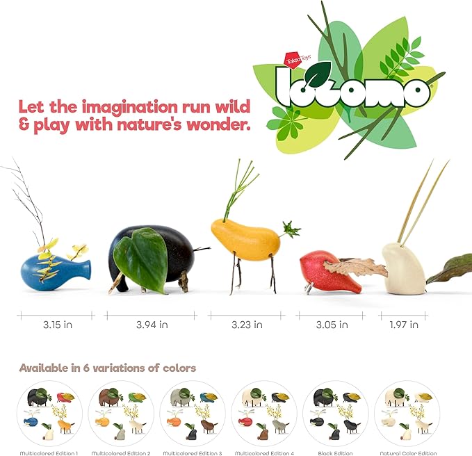 Taksa Toys Locomo Family Multicolored Edition IV (Set of 5) - Wooden Animal Figures Open-Ended Educational Outdoor Play to Trigger Childโs Imagination and The Love of Nature. Montessori Waldorf Toys
