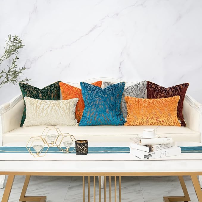 Burnt Orange Twigs Throw Pillow Cover Branches Velvet Cushion Case Neutral Pillowcase for Sofa Couch Bedroom Living Room Home Decor,20x20 Inch