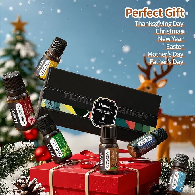 6 Pack Essential Oil Gift Set, Premium Fragrance Essential Oil for Diffuser, Home Care, Humidifiers, Air Purifier, Water soluble Essential Aromatherapy Oil for Relax Travel Sleep Mood 10ml / 0.34fl.oz