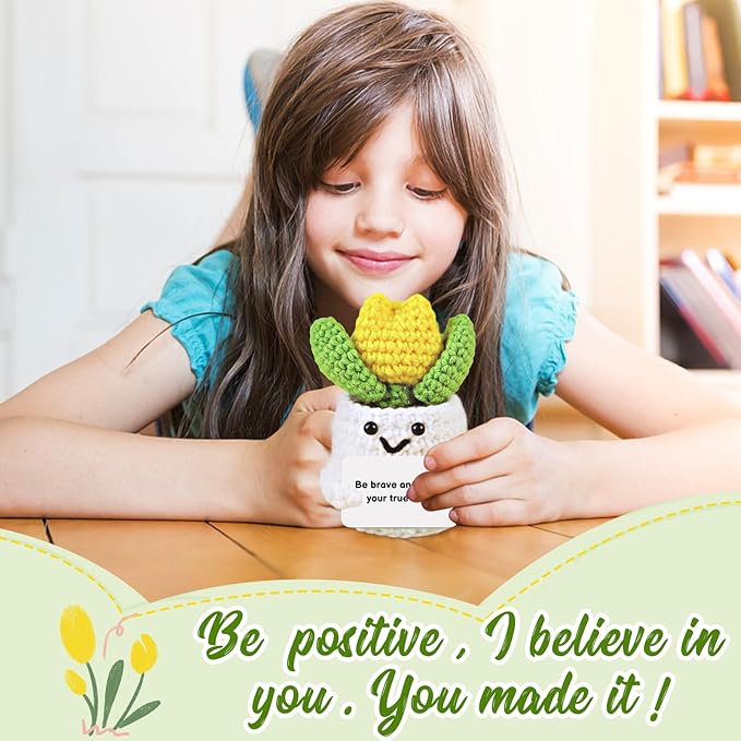Funny Easter Basket Stuffers Positive Crochet Plants Tulip Easter Gifts for Mom Wife Grandma Teacher Appreciation Mini Crochet Tulip Inspirational Novelty Gifts