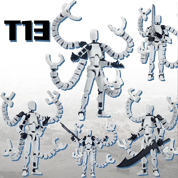 Already Assembled T13 Action Figure Accessories,T13 Multi-Jointed Movable,for Collectors Desktop Decorations t-13 Movability 3D Printed Toys (White, 5.5inch)