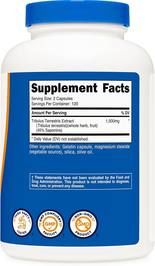 Nutricost Tribulus Terrestris Extract 1500mg, 240 Capsules - 45% Saponins, 120 Servings, Non-GMO, Gluten Free