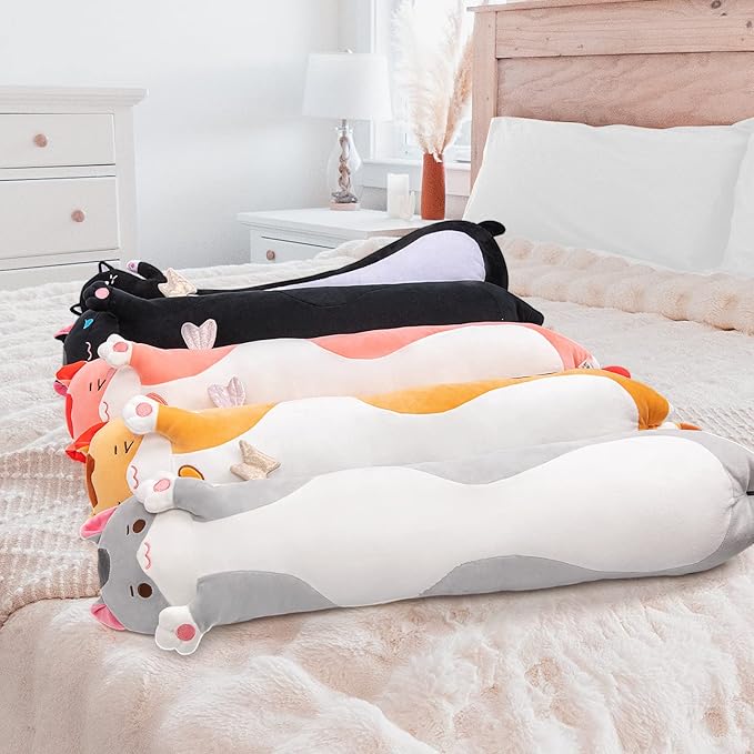 Long Cat Plush 5 Sizes, 120% Extra Filling Giant Plushness Kids Body Pillow, Kawaii Cute Grey Cat Stuffed Animals Plushies, Big Long Body Pillow Cat Plush Gift for Girls 36”