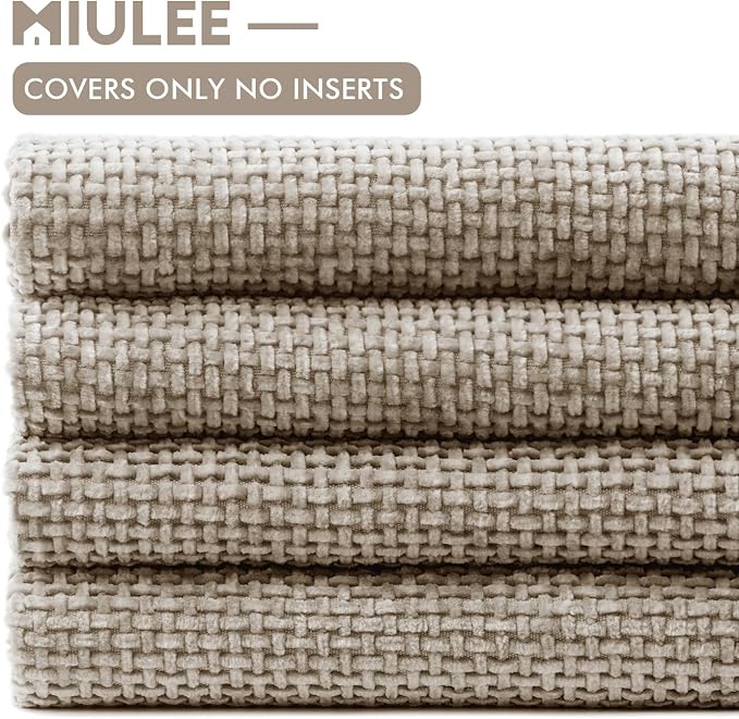 MIULEE Soft Decorative Chenille Pillow Covers Khaki 18x18 Pack of 4 | Modern Home Decor, All Same Khaki Color Set, Couch Throw Pillows, Farmhouse Boho Cushion Covers for Sofa Bed Living Room