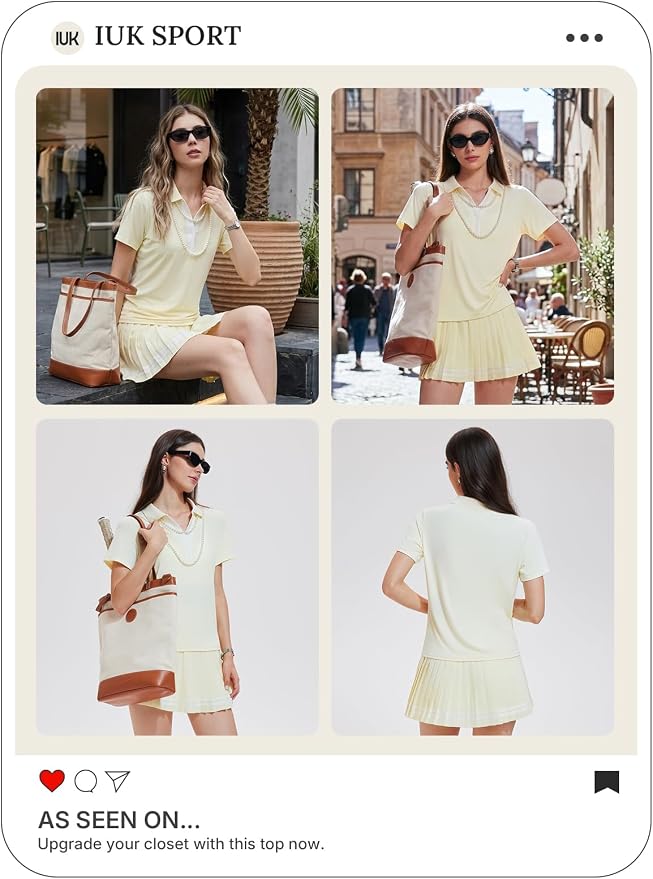 Women 2 Piece Tennis Skirt Set Pleated Golf Outfit, Polo V-Neck Athletic Dress Alternative Skort Set for Pickleball Pockets
