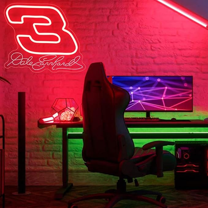 Dale Earnhardt's 3 Neon Sign Legends Never Die Neon lights Racing Themed Light Sign Tribute to The Intimidator for Wall Decor Neon Light for Racing Fans and Man Caves Gifts(12.9 * 10.7in)