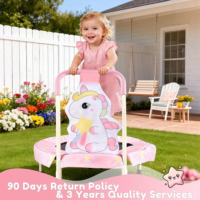 FUNLIO 27" Unicorn Mini Trampoline for Toddlers, Small Trampoline with Safety Handle, Rainbow Fairy Unicorn Jumping Toy for Younger Kids, Foldable & Portable for Indoor/Outdoor Fun, CPC&CE Certified