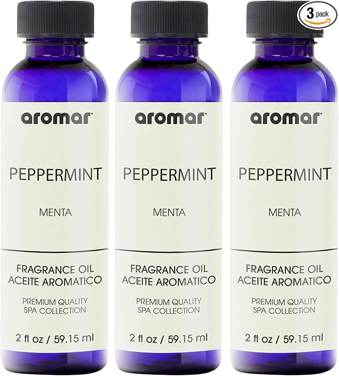 AROMAR Premium Fragrance Oil, Pack of 3 Peppermint 2oz. Bottles. Long Lasting Aromatic Scent, Fresh and Revitalizing Aromatherapy for Living Room, Bedroom, and Kitchen