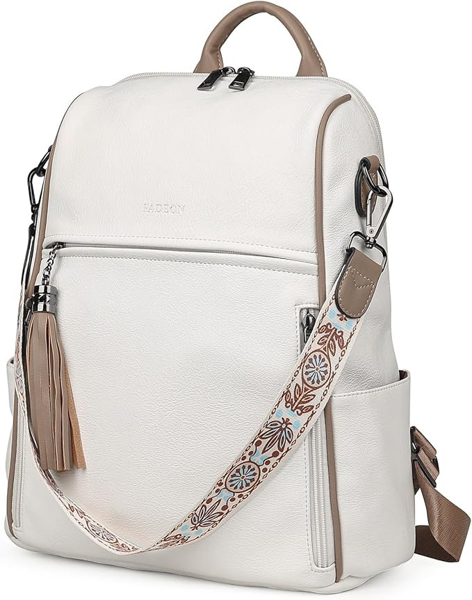 FADEON Leather Backpack Purse for Women Designer Travel Backpack Purses PU Fashion Ladies Shoulder Bag with Tassel
