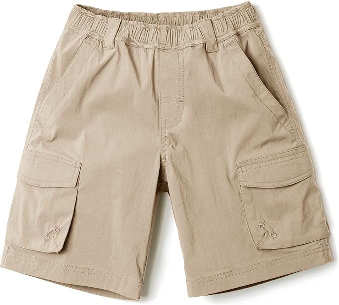 CQR Kids Youth Pull on Cargo Shorts, Outdoor Camping Hiking Shorts, Lightweight Elastic Waist Athletic Short with Pockets